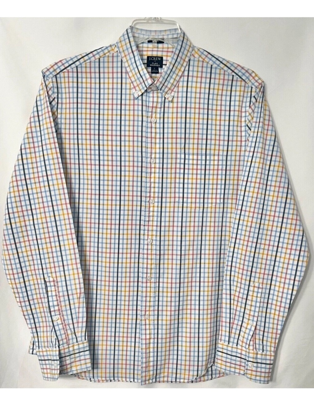 J. Crew Mens XL Casual Long Sleeve Plaid Shirt Slim Untucked Flex Washed Pastels